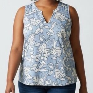 Montgomery Post Womens Plus 1X Blue Floral Sleeveless Blouse boho coastal